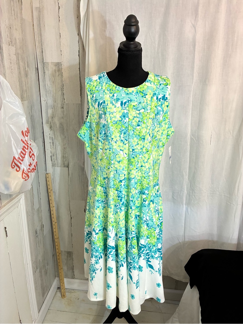 Danny & Nicole Sleeveless Floral Midi Dress in Aqua and Lime